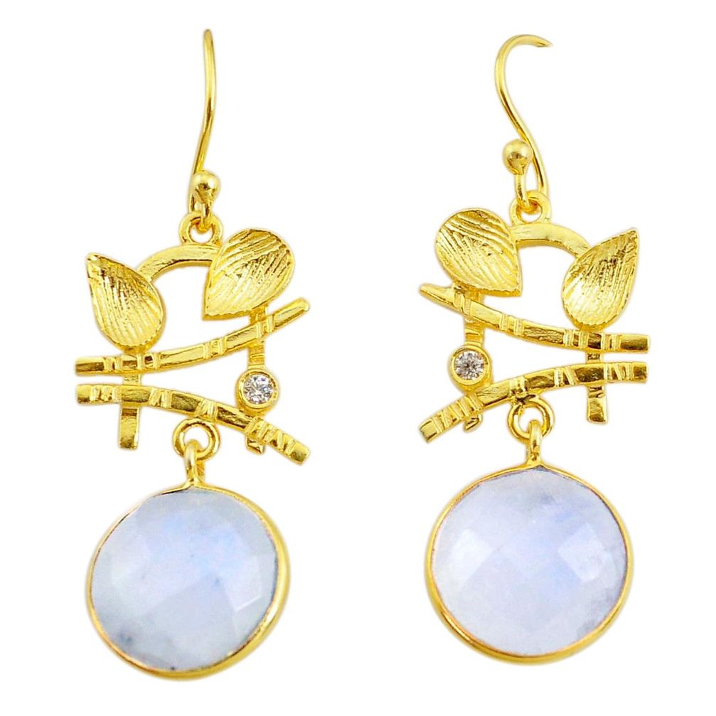 13.73cts natural rainbow moonstone 14k gold handmade dangle earrings t11373