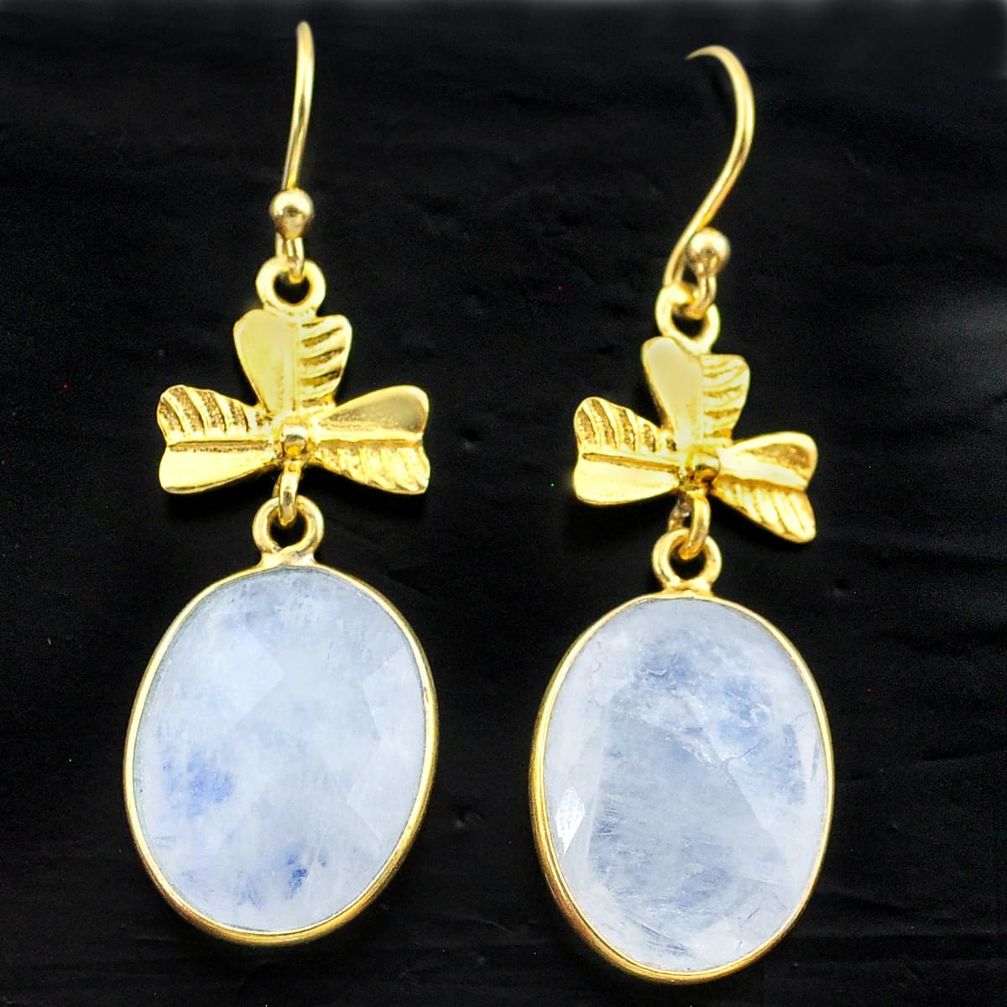 925 silver 13.17cts natural rainbow moonstone 14k gold dangle earrings t44099