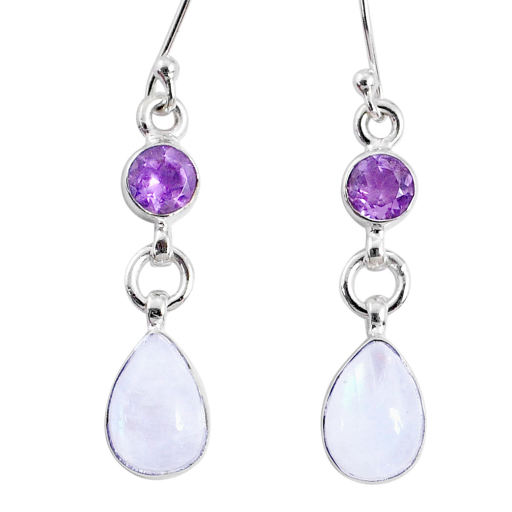 925 silver 7.24cts natural rainbow moonstone amethyst dangle earrings r66769