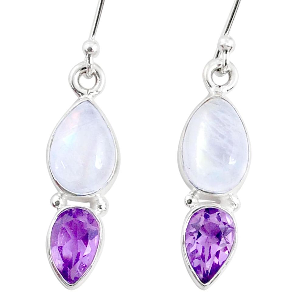 925 silver 7.97cts natural rainbow moonstone amethyst dangle earrings r66818