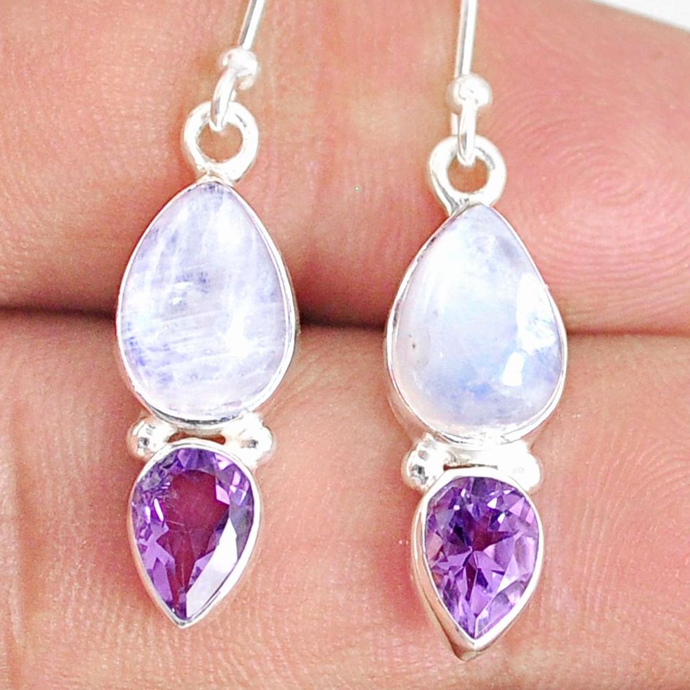 925 silver 8.83cts natural rainbow moonstone amethyst dangle earrings r76315