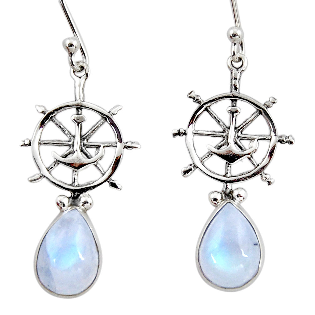 925 silver 4.75cts natural rainbow moonstone anchor charm earrings r48145