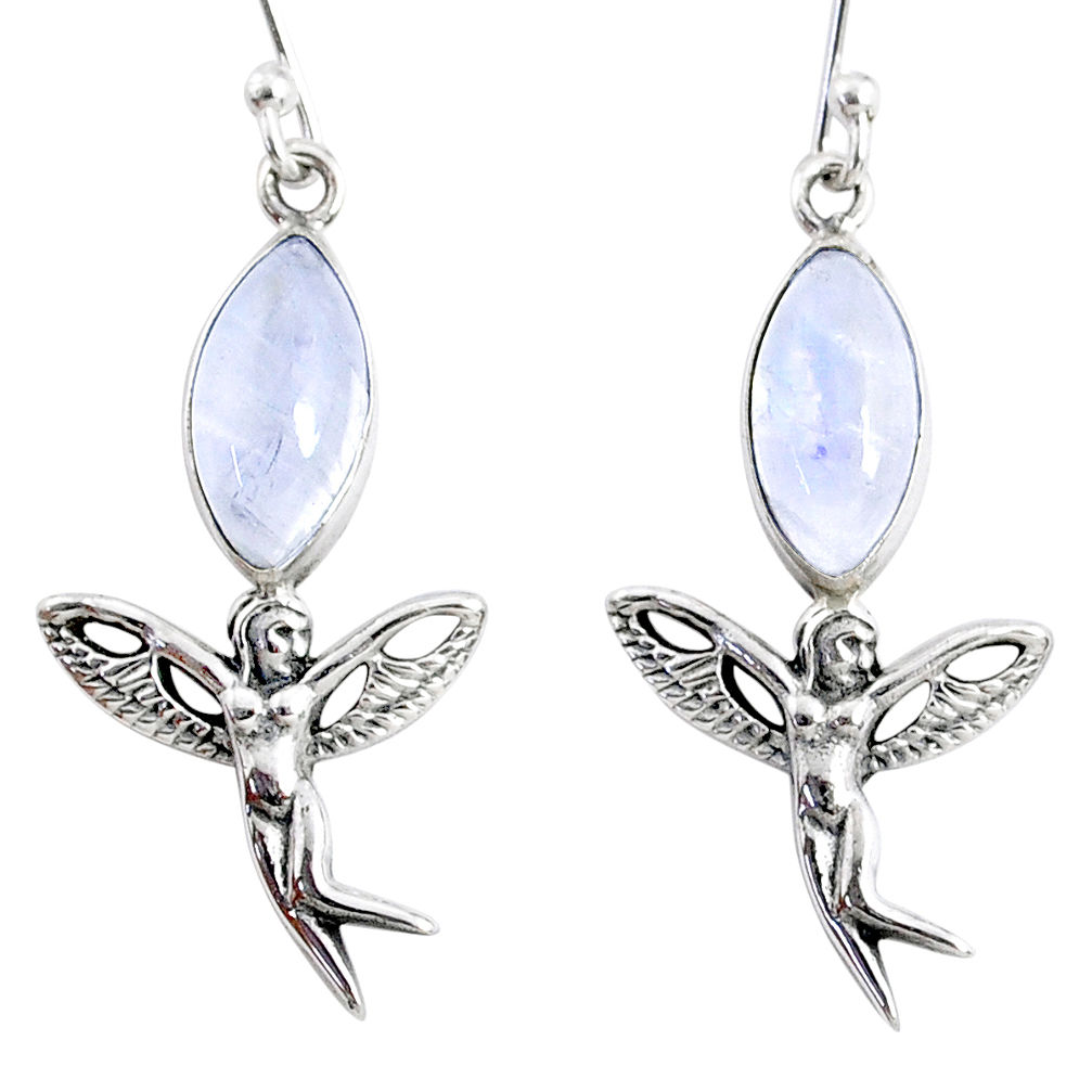 925 silver 9.98cts natural rainbow moonstone angel wings fairy earrings r66553