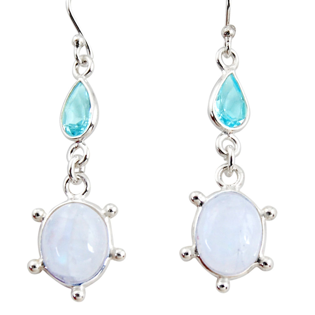 925 silver 10.65cts natural rainbow moonstone blue topaz dangle earrings r36531