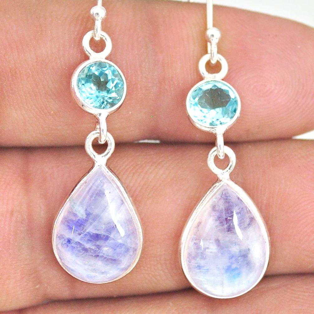 925 silver 12.96cts natural rainbow moonstone blue topaz dangle earrings r77364