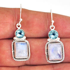 925 silver 12.63cts natural rainbow moonstone blue topaz dangle earrings y75059