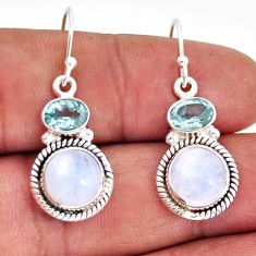 925 silver 11.51cts natural rainbow moonstone blue topaz dangle earrings y79680