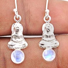 925 silver 1.36cts natural rainbow moonstone buddha charm earrings t82797