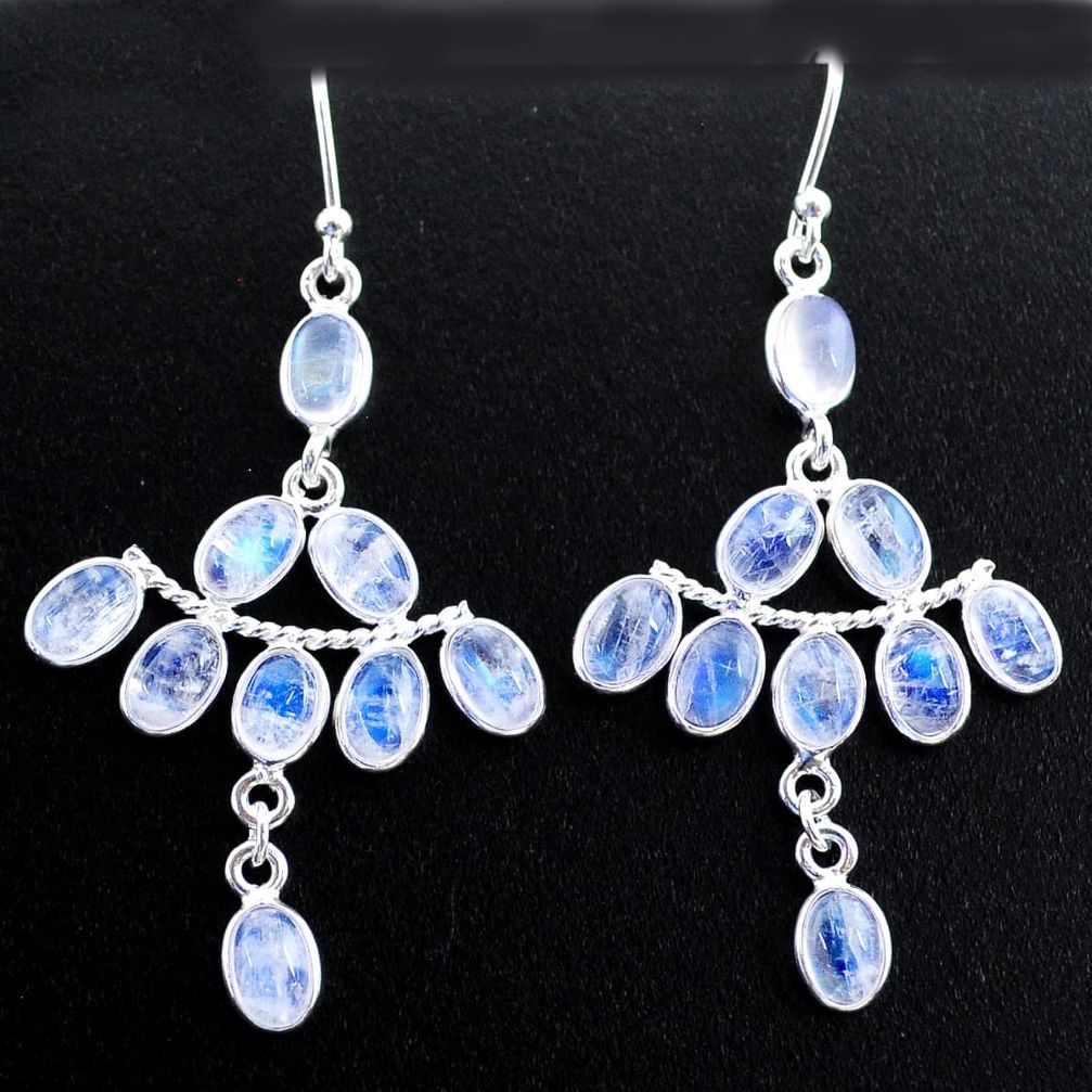 925 silver 13.64cts natural rainbow moonstone chandelier earrings t37404