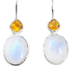 Clearance Sale- 925 silver 9.72cts natural rainbow moonstone citrine dangle earrings r71348