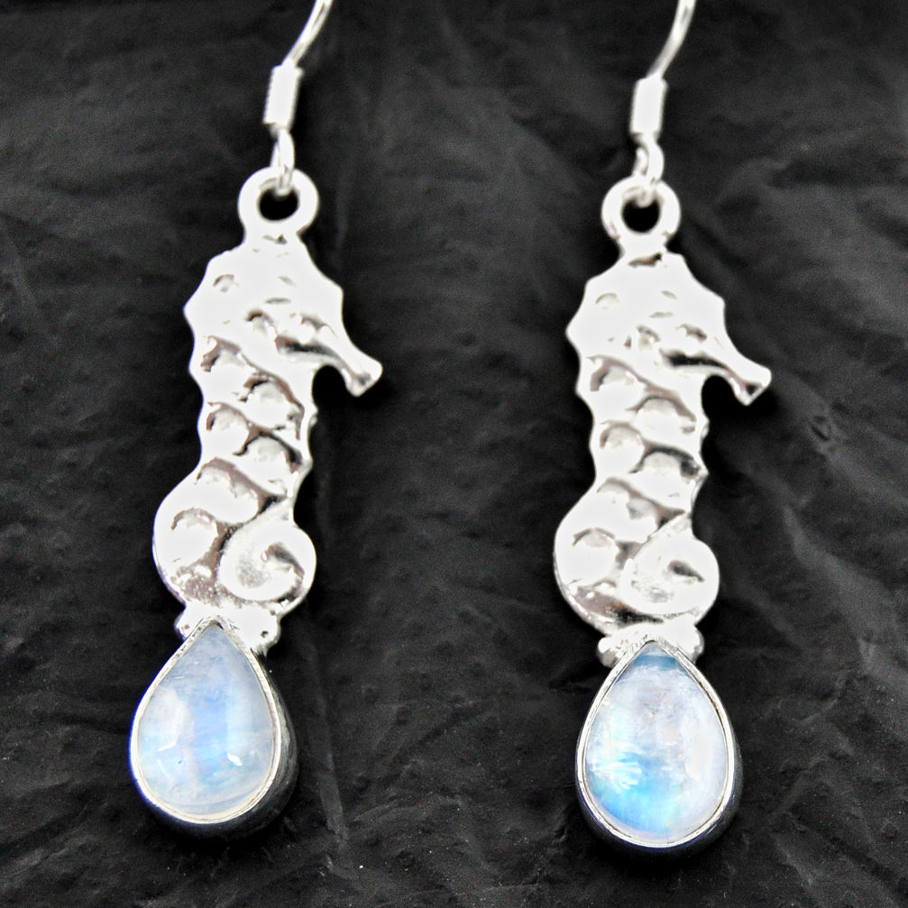 ts natural rainbow moonstone dangle seahorse earrings d40553