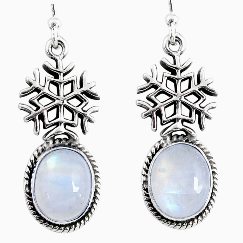 925 silver 9.40cts natural rainbow moonstone dangle snowflake earrings r66573
