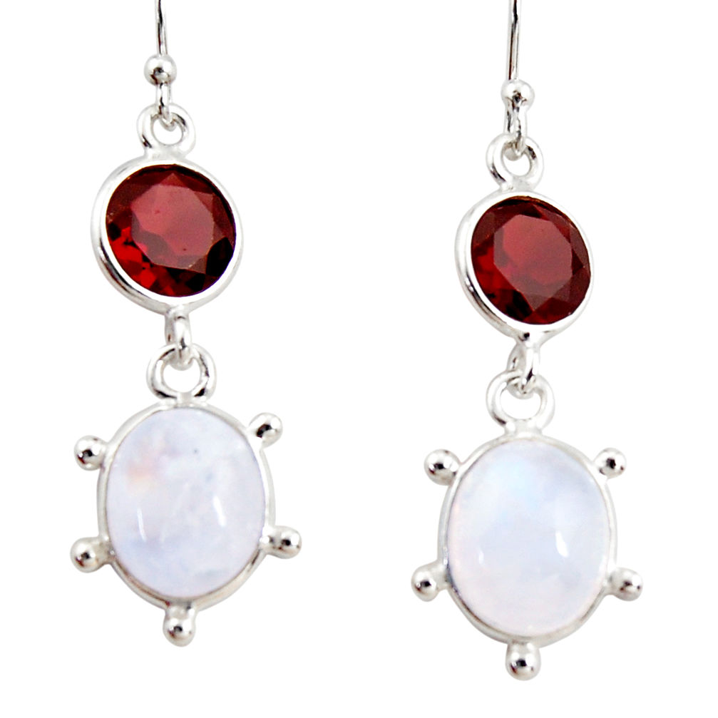 925 silver 12.58cts natural rainbow moonstone garnet dangle earrings r36528