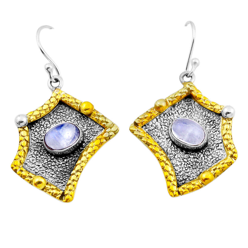 925 silver 3.25cts natural rainbow moonstone gold dangle earrings jewelry n27880