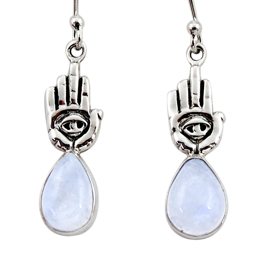 925 silver 5.11cts natural rainbow moonstone hand of god hamsa earrings r48133