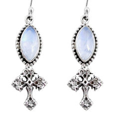 Clearance Sale- 925 silver 10.82cts natural rainbow moonstone holy cross earrings r66524