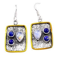 925 silver 5.42cts natural rainbow moonstone lapis lazuli gold earrings n27882