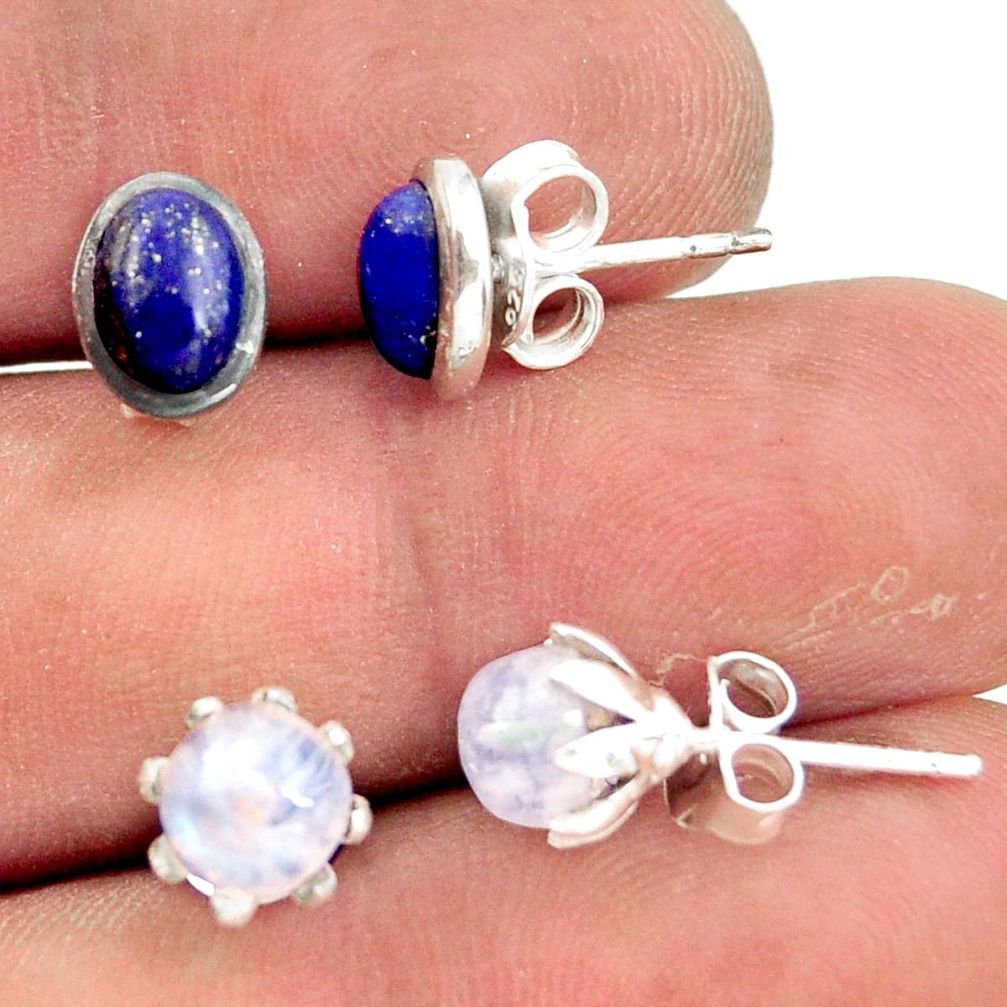 925 silver 5.54cts natural rainbow moonstone lapis lazuli stud earrings r41284