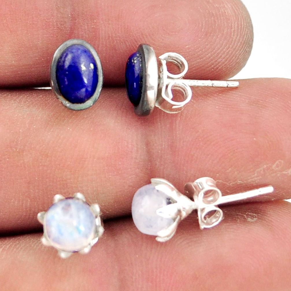 925 silver 5.43cts natural rainbow moonstone lapis lazuli stud earrings r41300