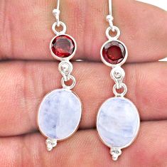925 silver 12.54cts natural rainbow moonstone red garnet dangle earrings t73867