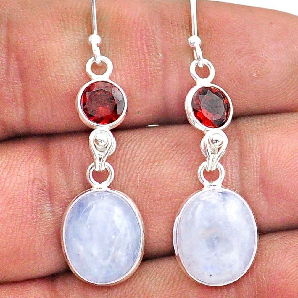 925 silver 12.54cts natural rainbow moonstone red garnet dangle earrings t73878