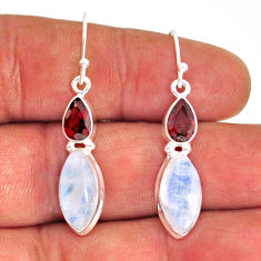 925 silver 11.86cts natural rainbow moonstone red garnet dangle earrings y75053