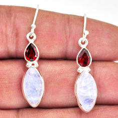 925 silver 11.06cts natural rainbow moonstone red garnet dangle earrings y76050