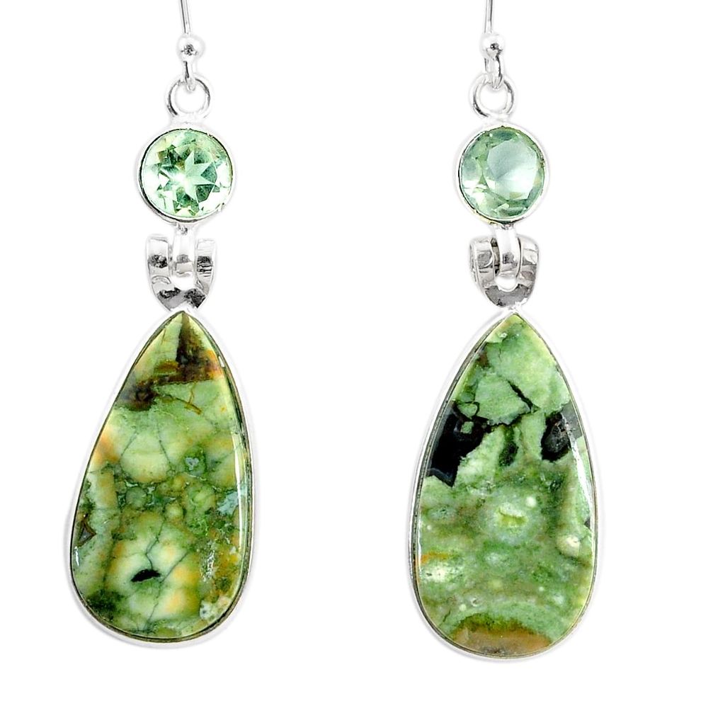 925 silver 21.01cts natural rainforest rhyolite jasper dangle earrings r75504