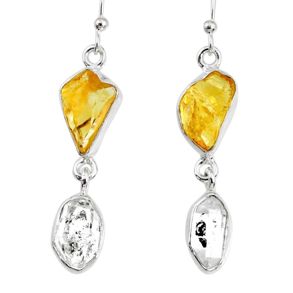 925 silver 11.57cts natural raw citrine herkimer diamond dangle earrings r74348