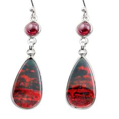 925 silver 13.13cts natural red bloodstone african garnet dangle earrings t61073