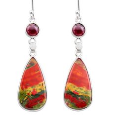925 silver 15.93cts natural red bloodstone african garnet dangle earrings t61077