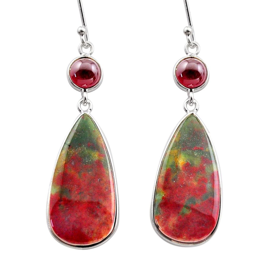 925 silver 18.17cts natural red bloodstone african garnet dangle earrings t61080