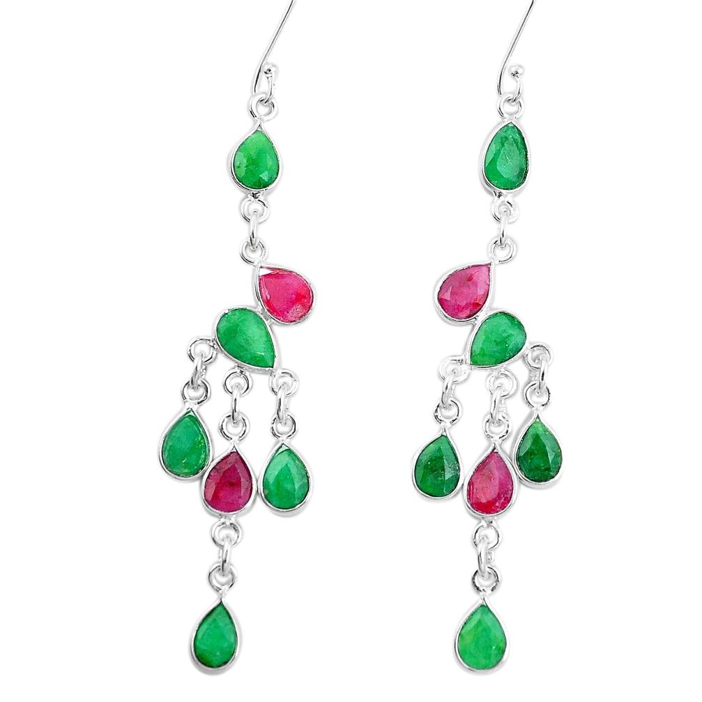 925 silver 18.68cts natural red ruby emerald chandelier earrings jewelry p15213