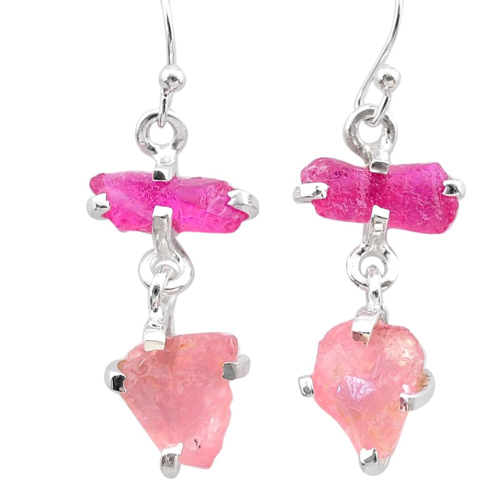 925 silver 9.72cts natural red ruby rough rose quartz raw earrings t25609