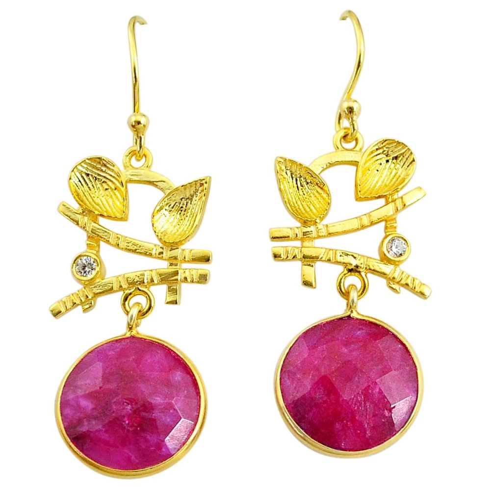 11.21cts natural red ruby topaz 14k gold handmade dangle earrings t11534