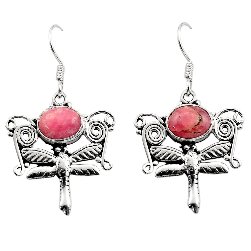 925 silver 6.49cts natural rhodochrosite inca rose dragonfly earrings d40873