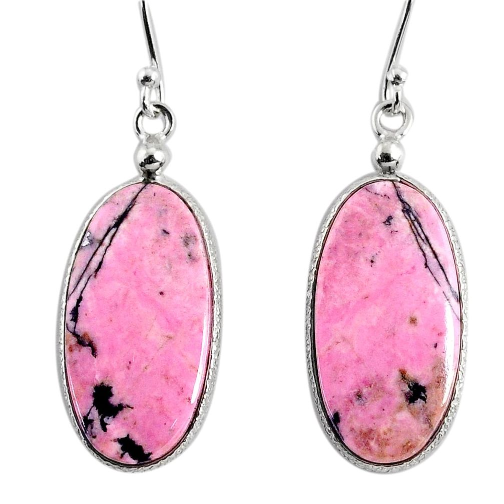 925 silver 18.36cts natural rhodonite in black manganese dangle earrings r75653