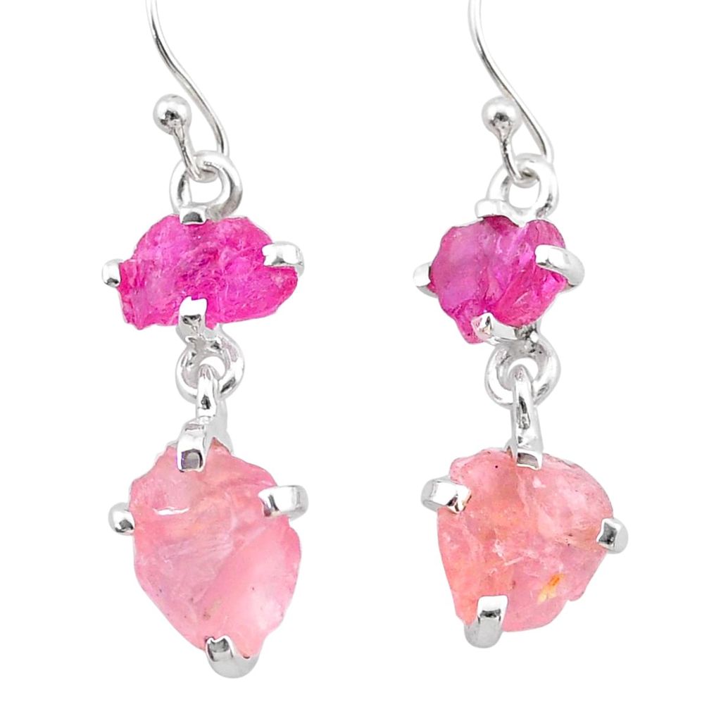 925 silver 9.05cts natural ruby rough rose quartz raw earrings jewelry t25606