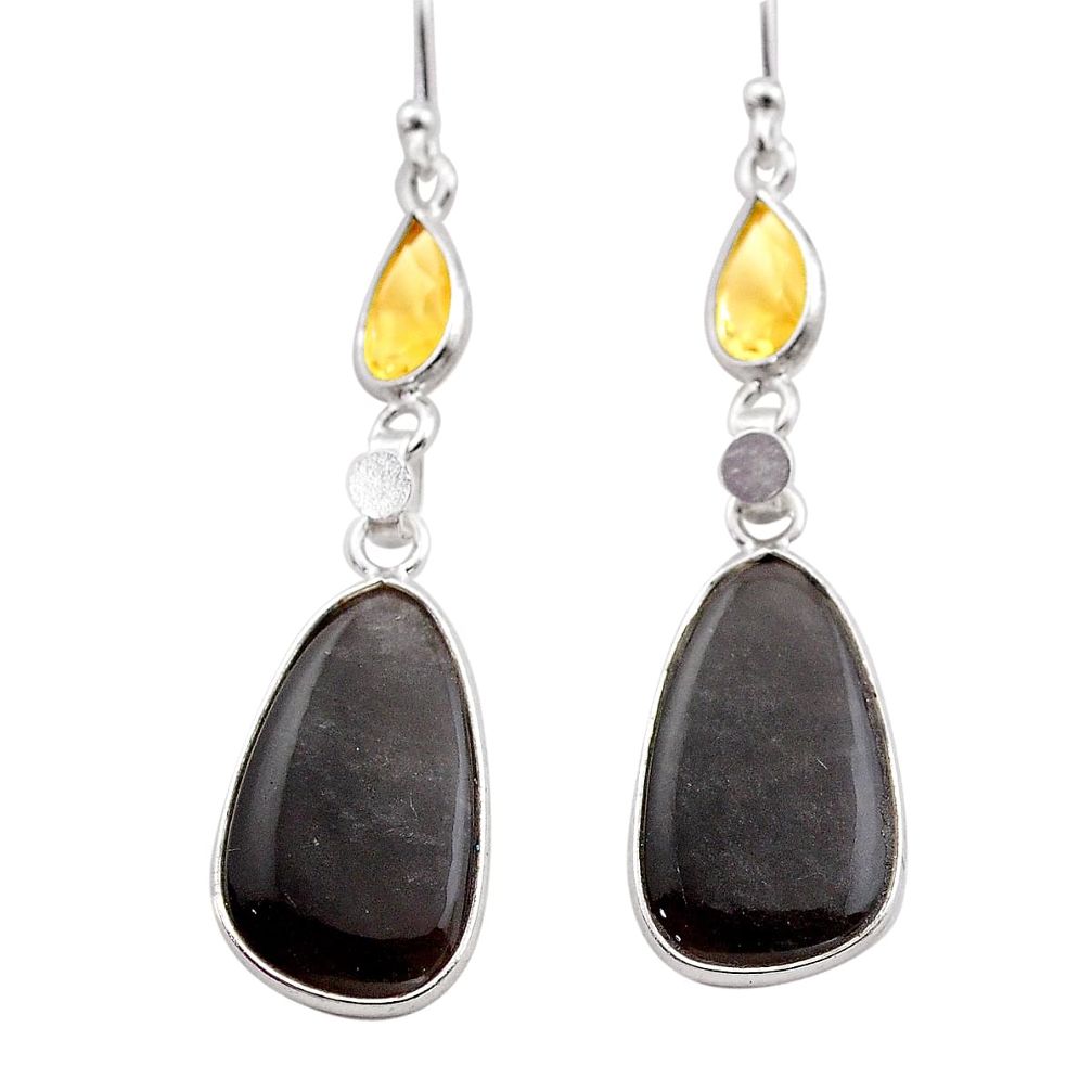 925 silver 9.74cts natural sheen black obsidian citrine dangle earrings t61095