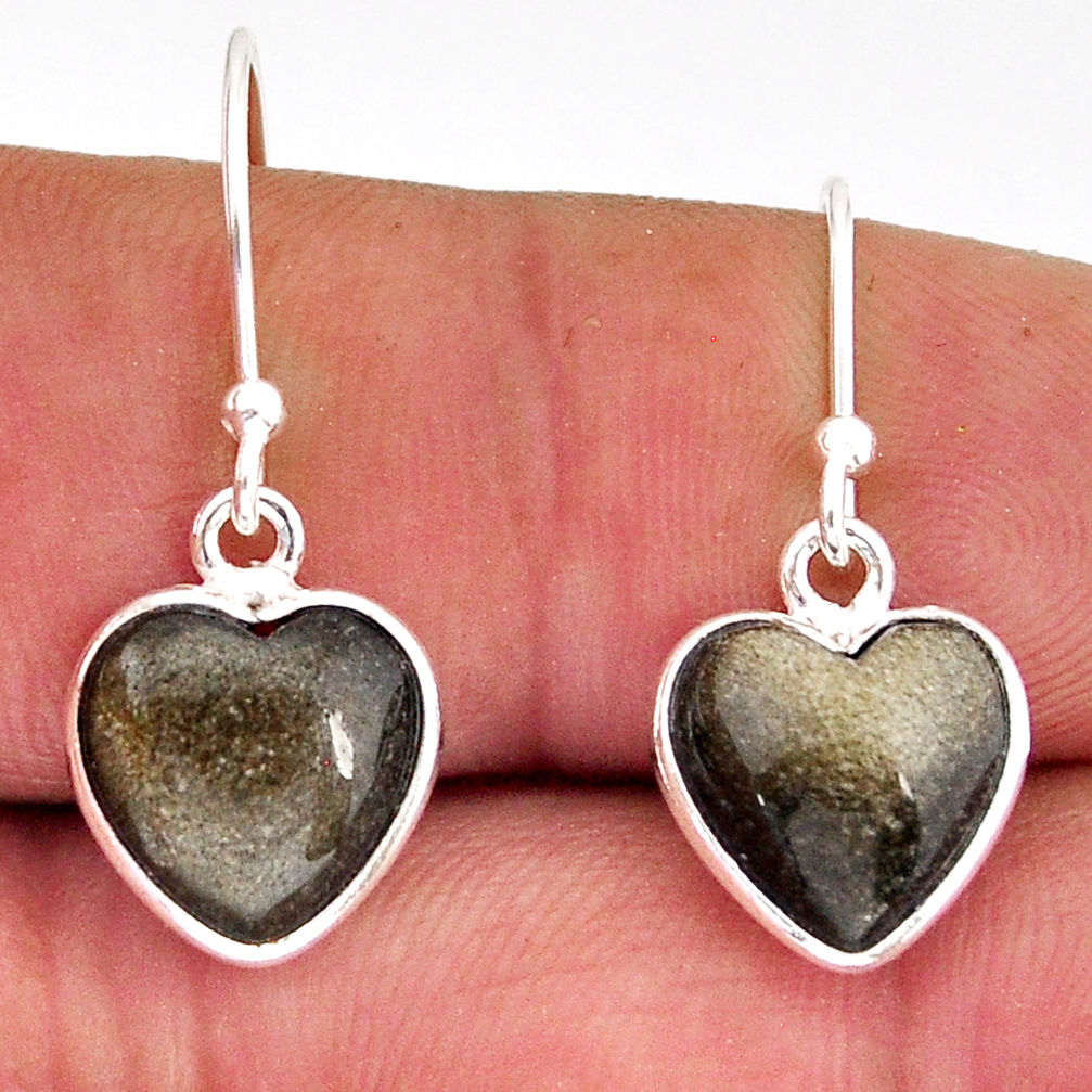 925 silver 6.27cts natural sheen black obsidian heart dangle earrings y75538