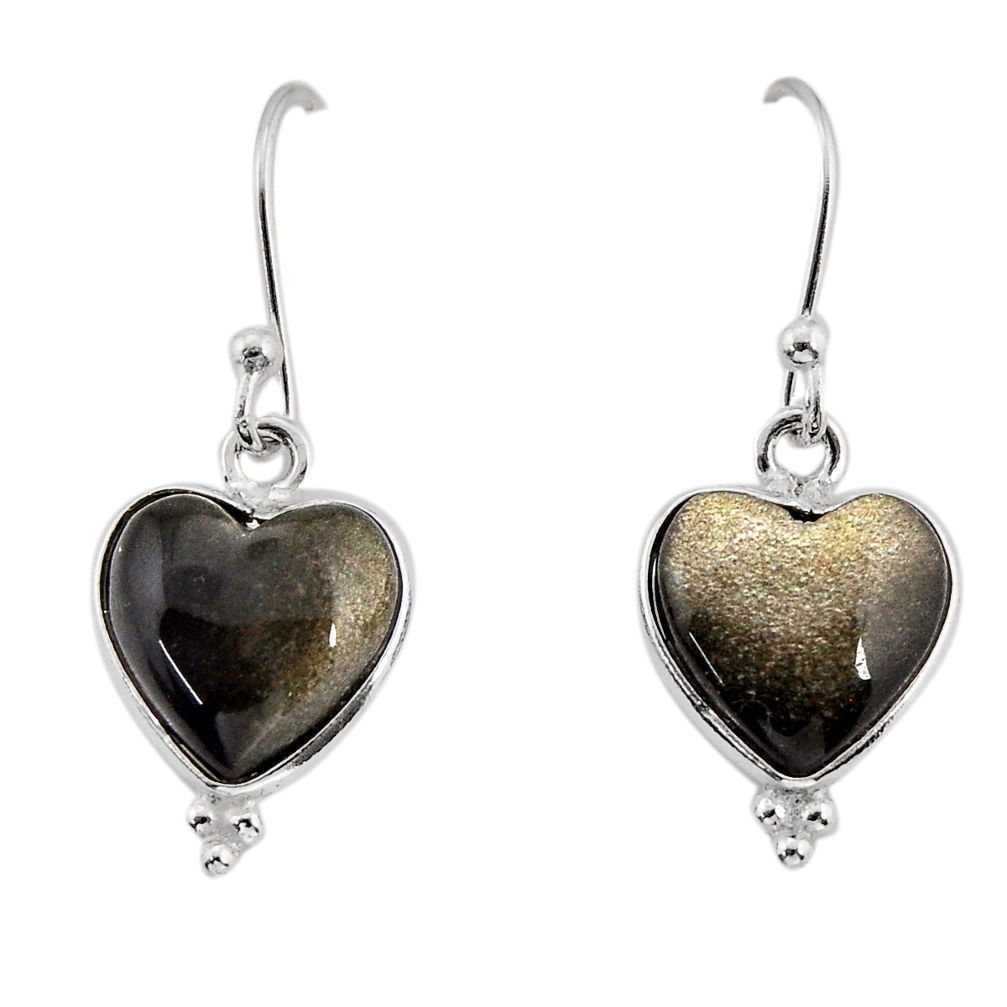 925 silver 6.83cts natural sheen black obsidian heart dangle earrings y75769