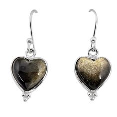 925 silver 6.83cts natural sheen black obsidian heart dangle earrings y75769