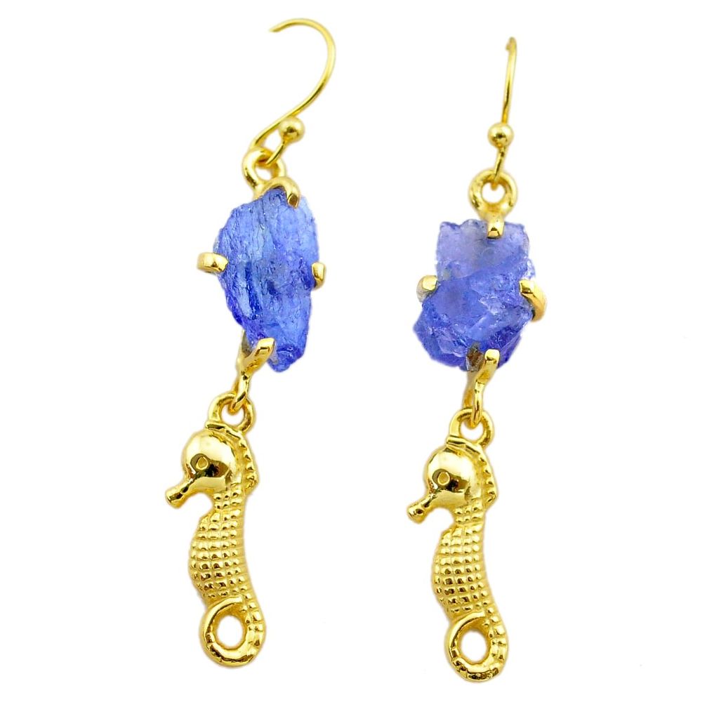 925 silver 9.39cts natural tanzanite rough 14k gold seahorse earrings t29795