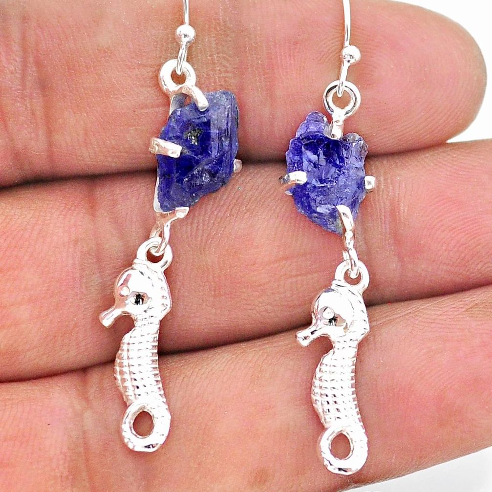 925 silver 9.00cts natural tanzanite raw seahorse earrings jewelry t17273