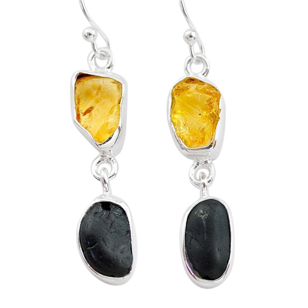 925 silver 11.25cts natural tourmaline raw citrine raw earrings t21156