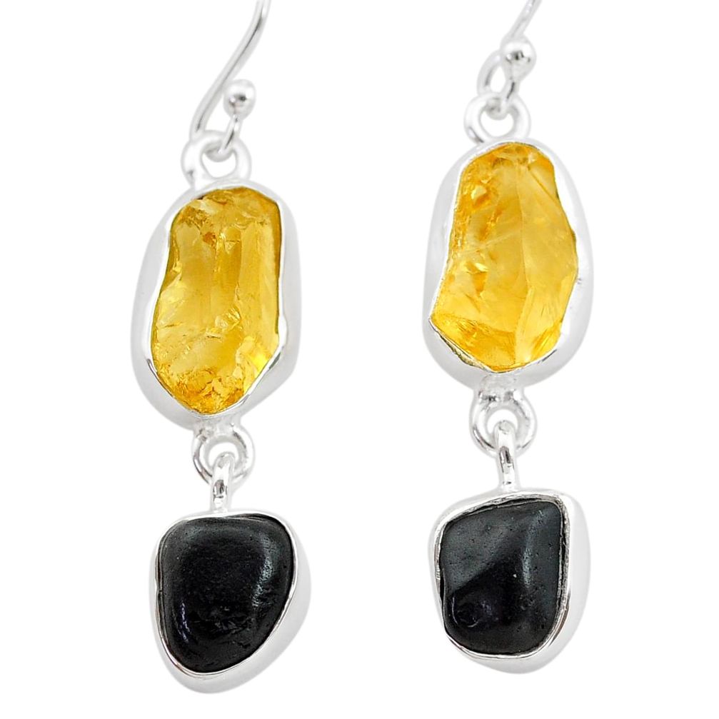 925 silver 13.55cts natural tourmaline raw citrine raw earrings t21157
