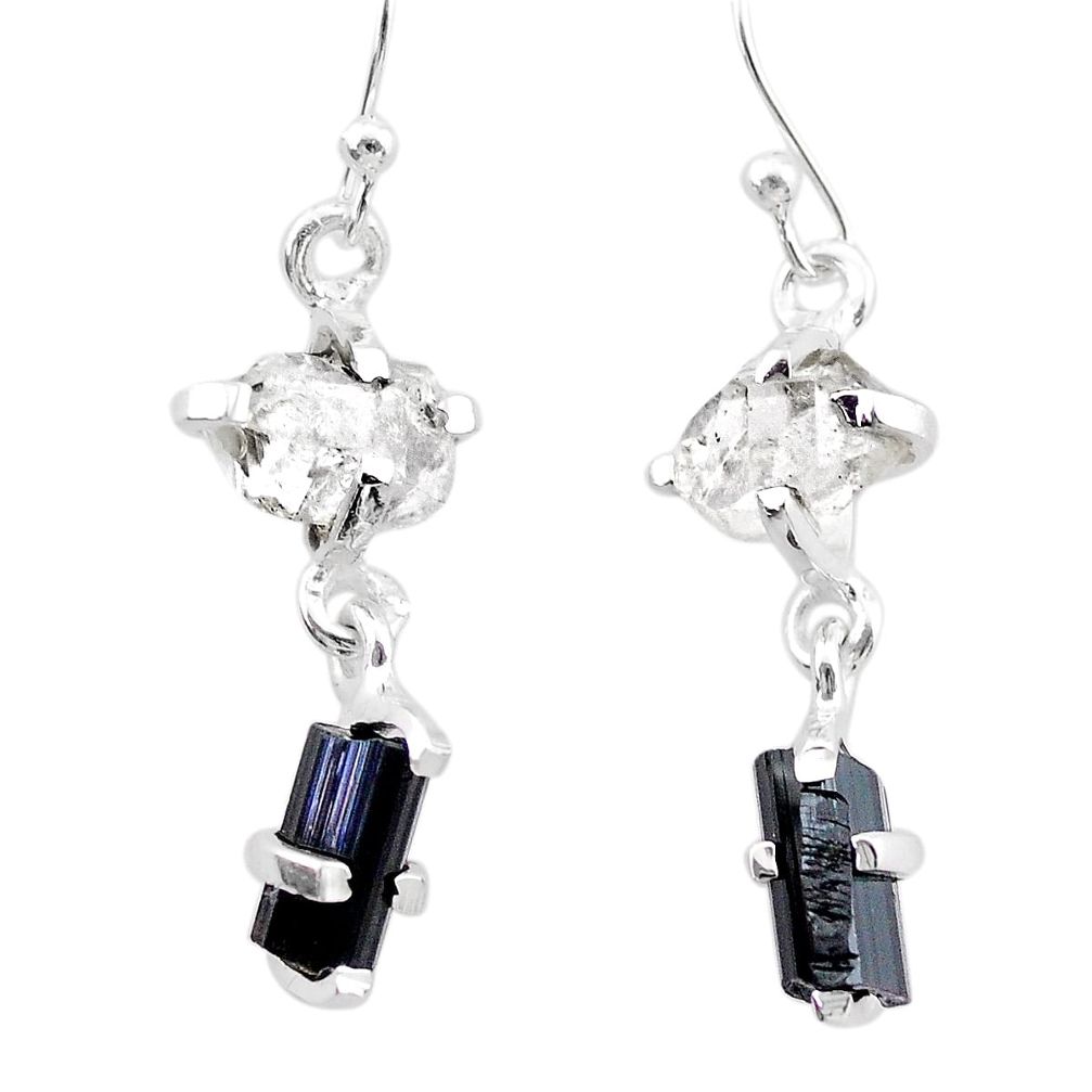 925 silver 9.07cts natural tourmaline rough herkimer diamond earrings t25673