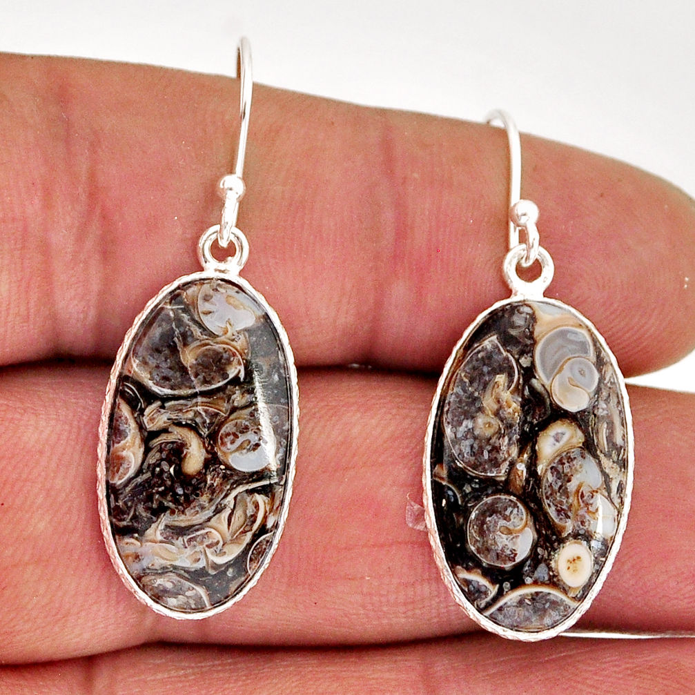 925 silver 15.15cts natural turritella fossil snail agate dangle earrings y75487