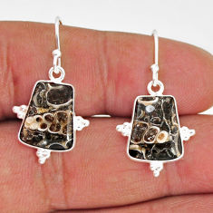 925 silver 8.83cts natural turritella fossil snail agate dangle earrings y77239