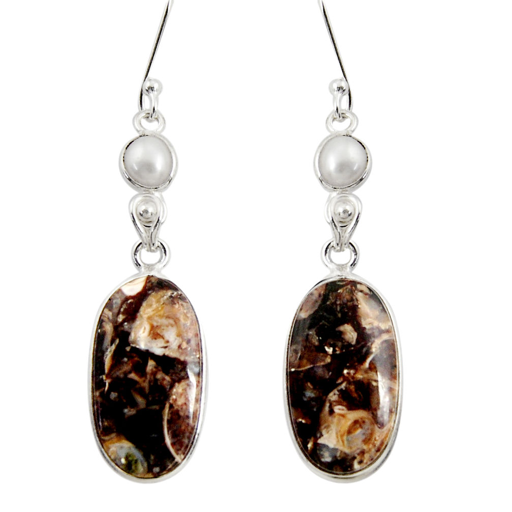 cts natural turritella fossil snail agate heart earrings d39528